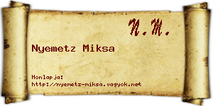 Nyemetz Miksa névjegykártya